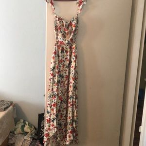 Lulus creme floral off the shoulder midi dress